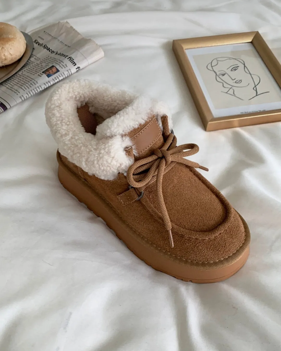 [ Pre-order ] Cowhide Wool Shearling Lined Mini Boots