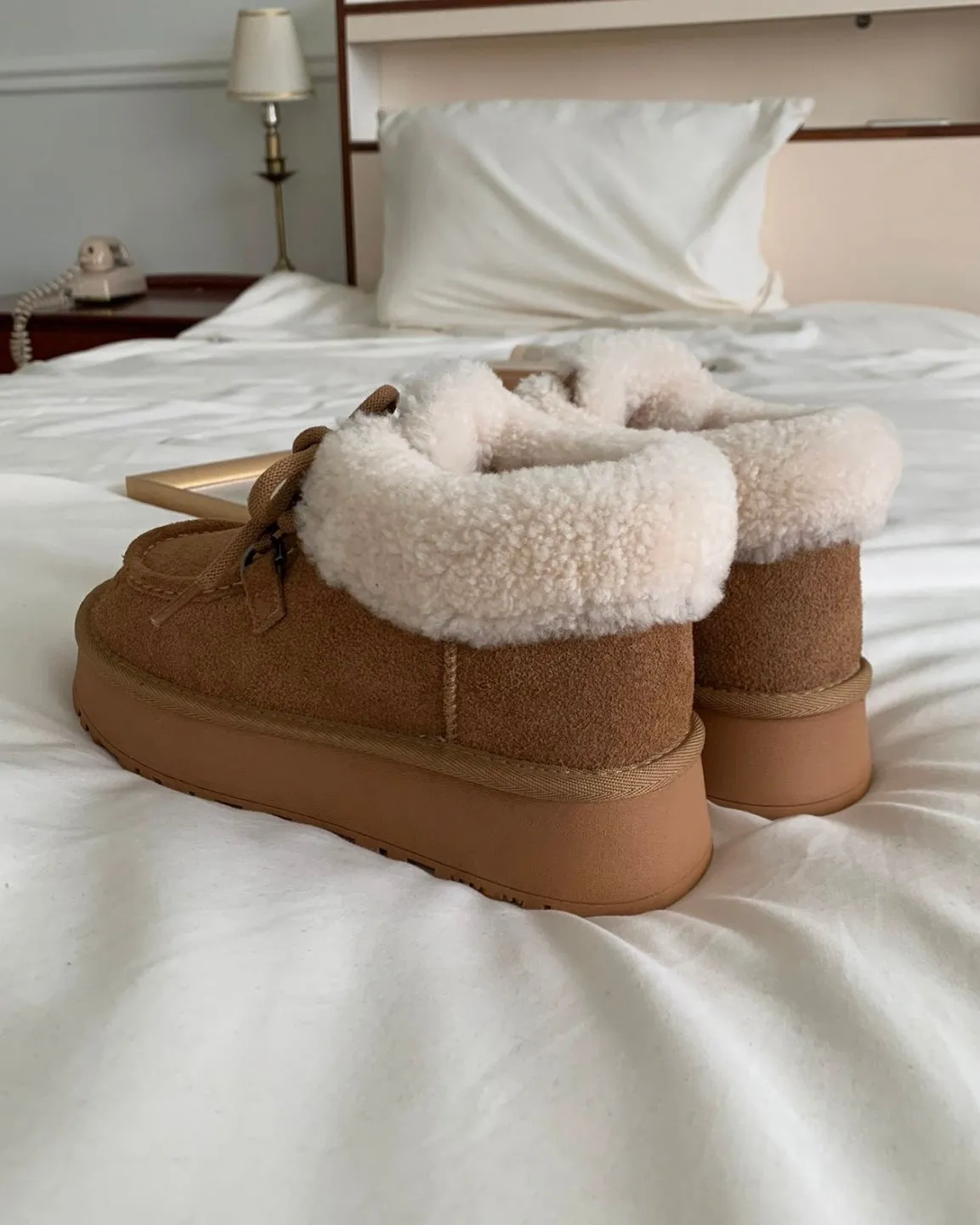 [ Pre-order ] Cowhide Wool Shearling Lined Mini Boots