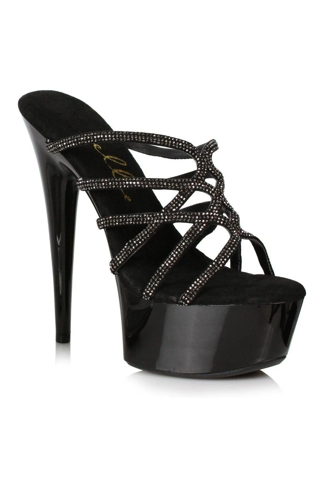 609-SELENA Stripper Slide | Black Rhinestones