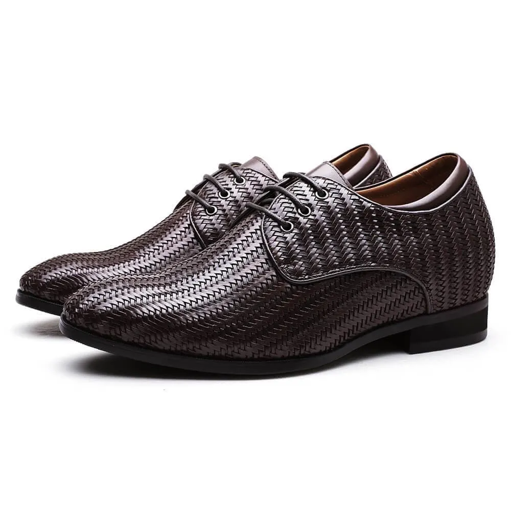 7 CM /2.76 Inches - CMR CHAMARIPA Customized Men Taller Shoes Hidden Heel Lift Shoes Woven Leather Elevator Shoes