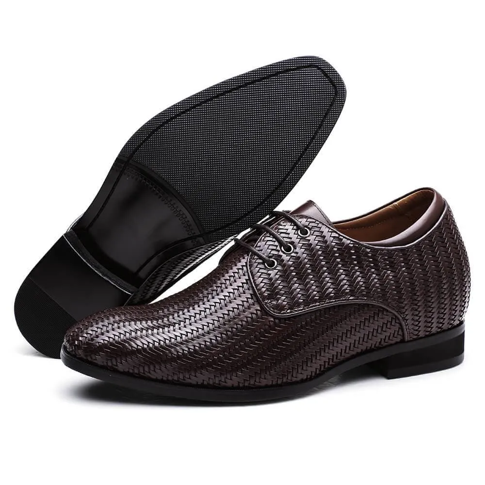 7 CM /2.76 Inches - CMR CHAMARIPA Customized Men Taller Shoes Hidden Heel Lift Shoes Woven Leather Elevator Shoes