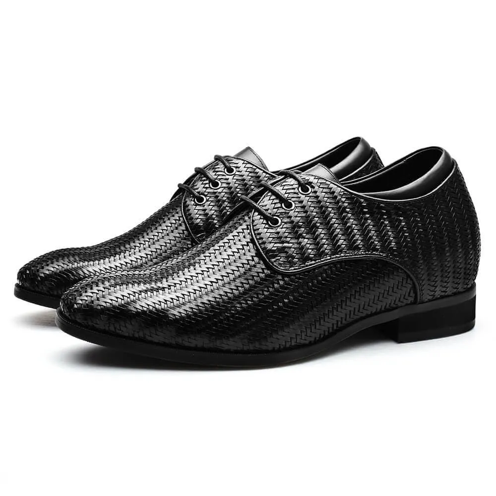 7 CM /2.76 Inches - CMR CHAMARIPA Customized Men Taller Shoes Hidden Heel Lift Shoes Woven Leather Elevator Shoes