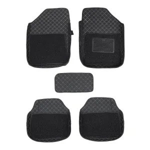 7D Car Floor Foot Mats Universal Shape Fit in All Cars - Complete Set of 5 Pieces | Top-Notch PU Leatherette | Washable | Black