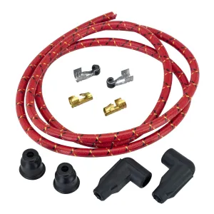 8mm Cloth 90 Degree Spark Plug Wire Sets - Red with Black and Yellow tracers