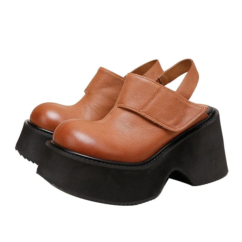 90mm Platform Leather Sandals Slingback in Brown/Black