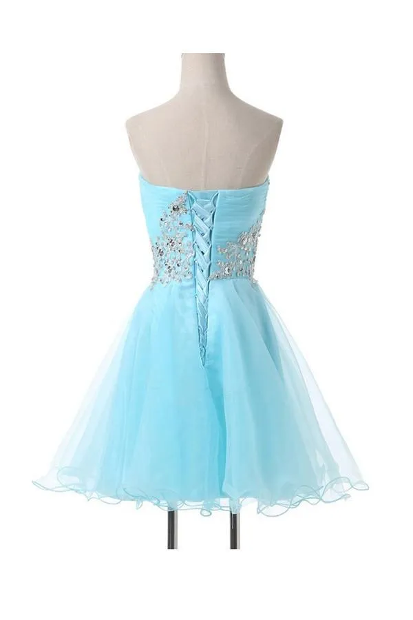 A-Line Sweetheart Appliques Beading Lace-Up Homecoming Dress PG083