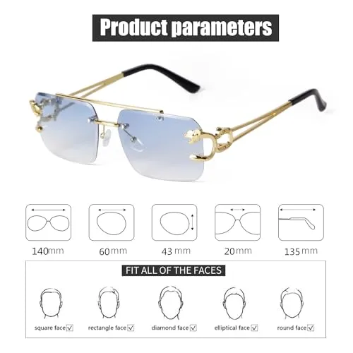 ADE WU Rimless Sunglasses for Men Fahsion Vintage Gold Metal Top Bar Aviator Frameless Tinted Lens Sun Glasses Blue Gradient 60mm