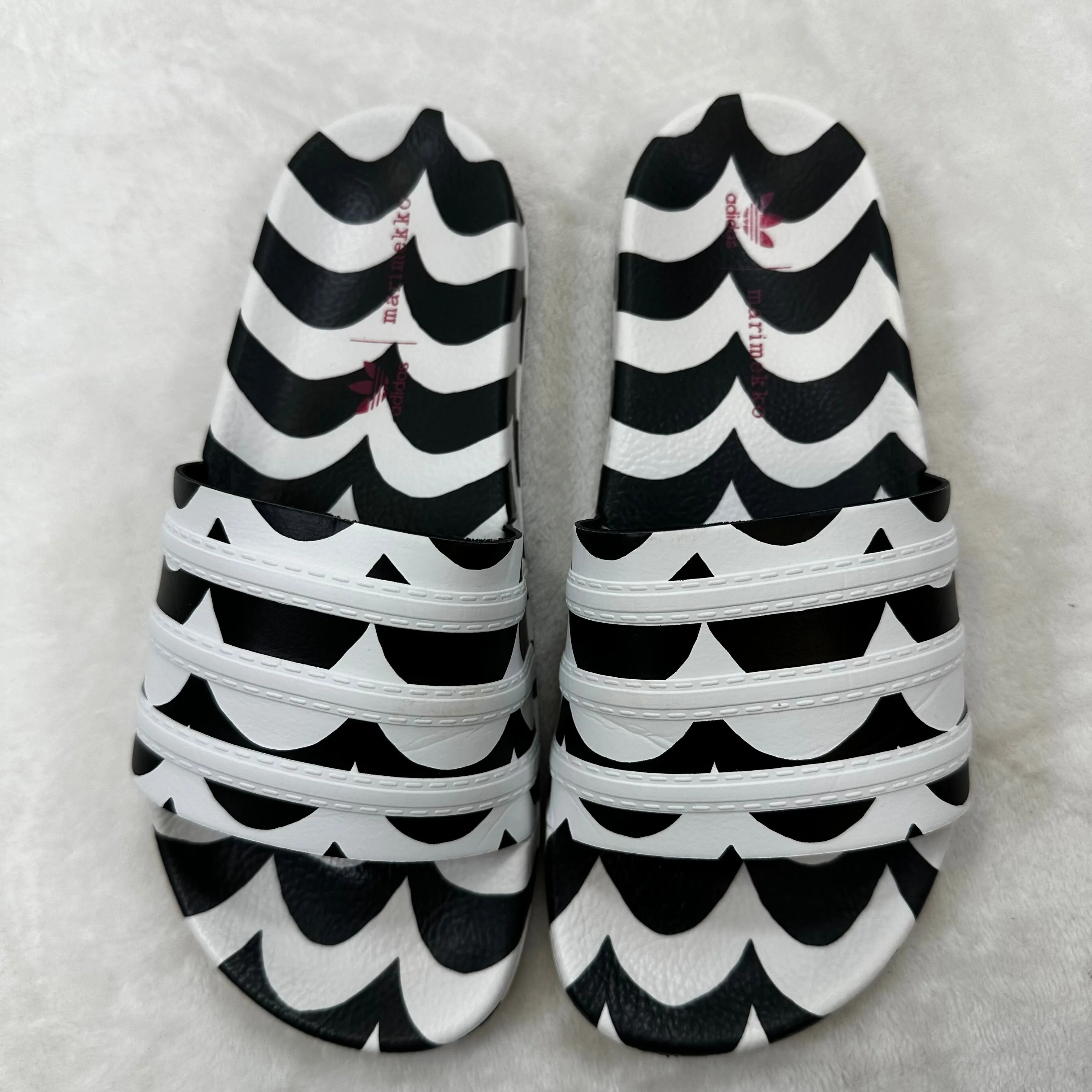 Adilette Marimekko Sandals & Slide By Adidas In Black White, Size: 7