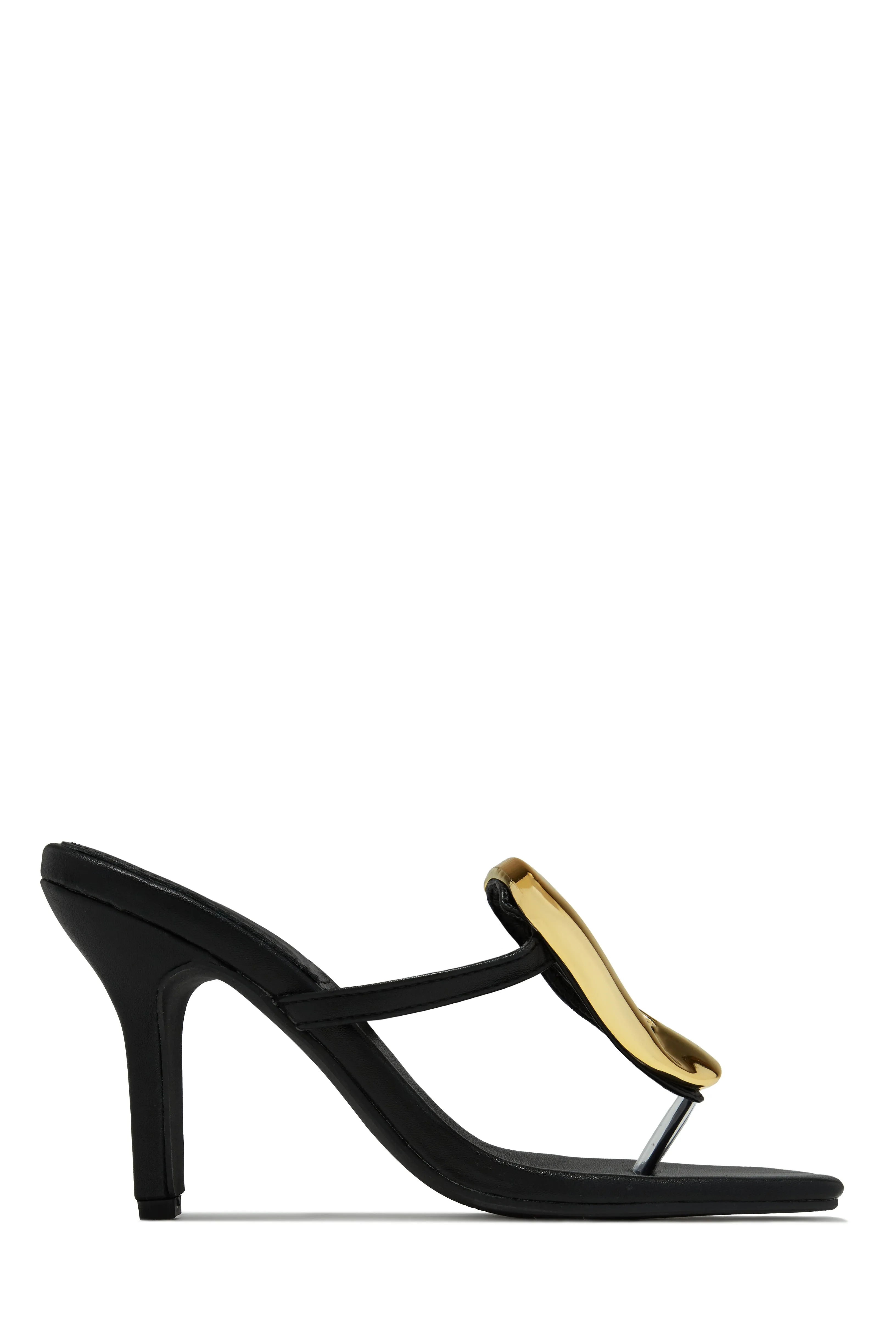 Adonna Thong Strap Mule Heels - Black