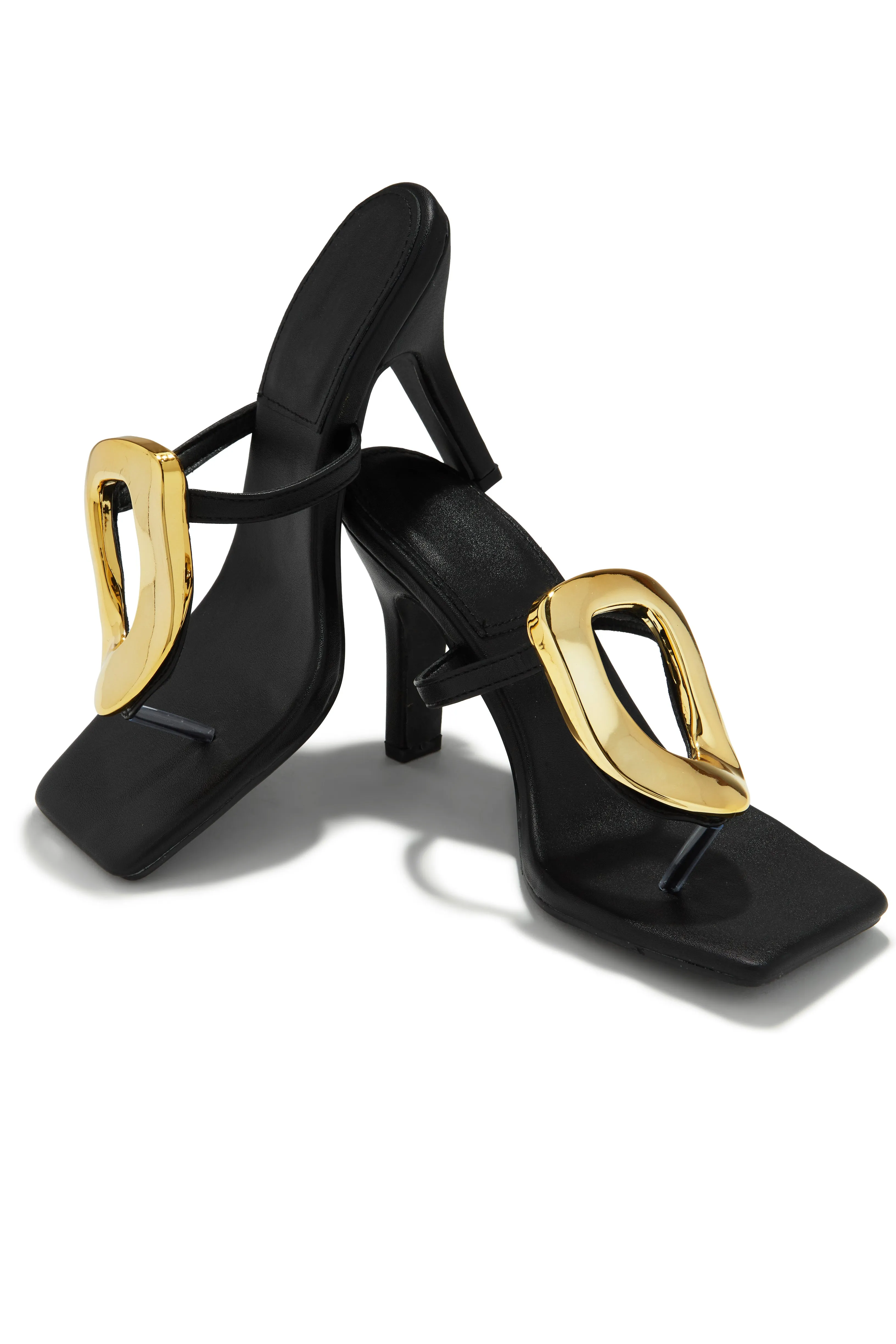 Adonna Thong Strap Mule Heels - Black