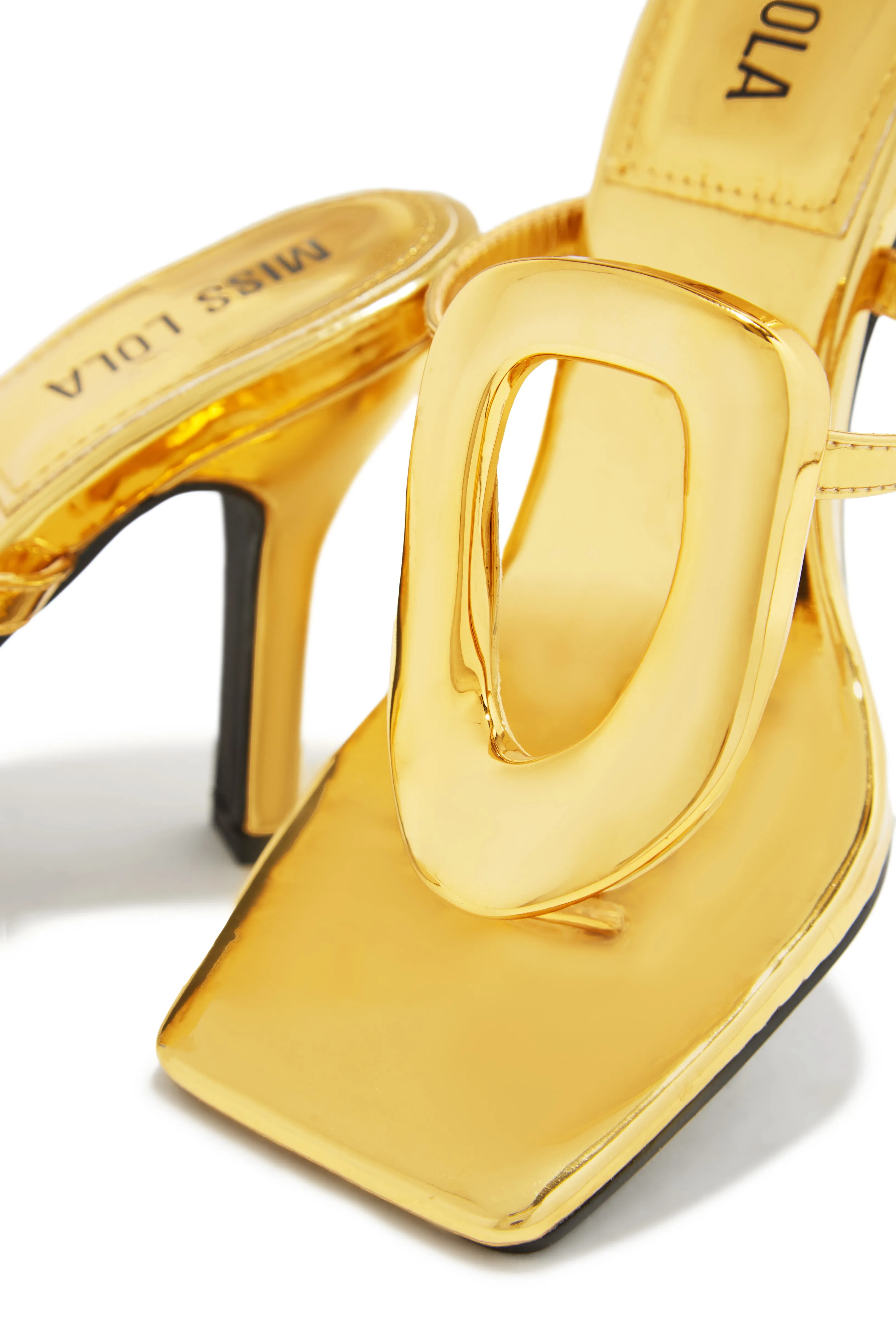 Adonna Thong Strap Mule Heels - Gold