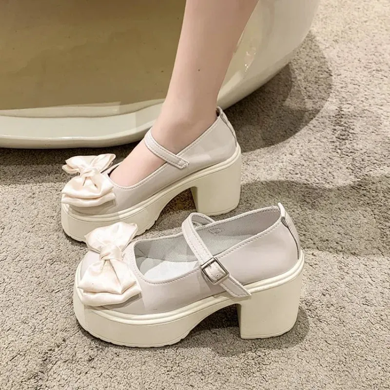 Aiertu Back  to school White Platform Heels Women Mary Jane Shoes Vintage Girls High Heel Platform Lolita Shoes Japanese Style College Student Shoes