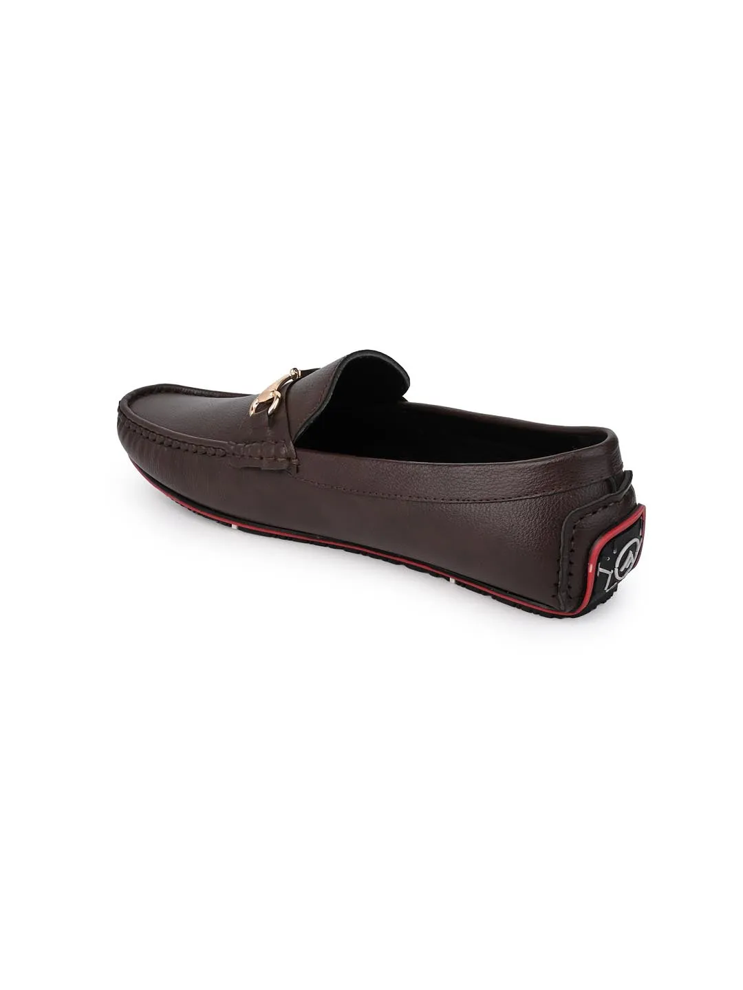 Alberto Torresi Brown Round Toe Loafers With Metal Accent