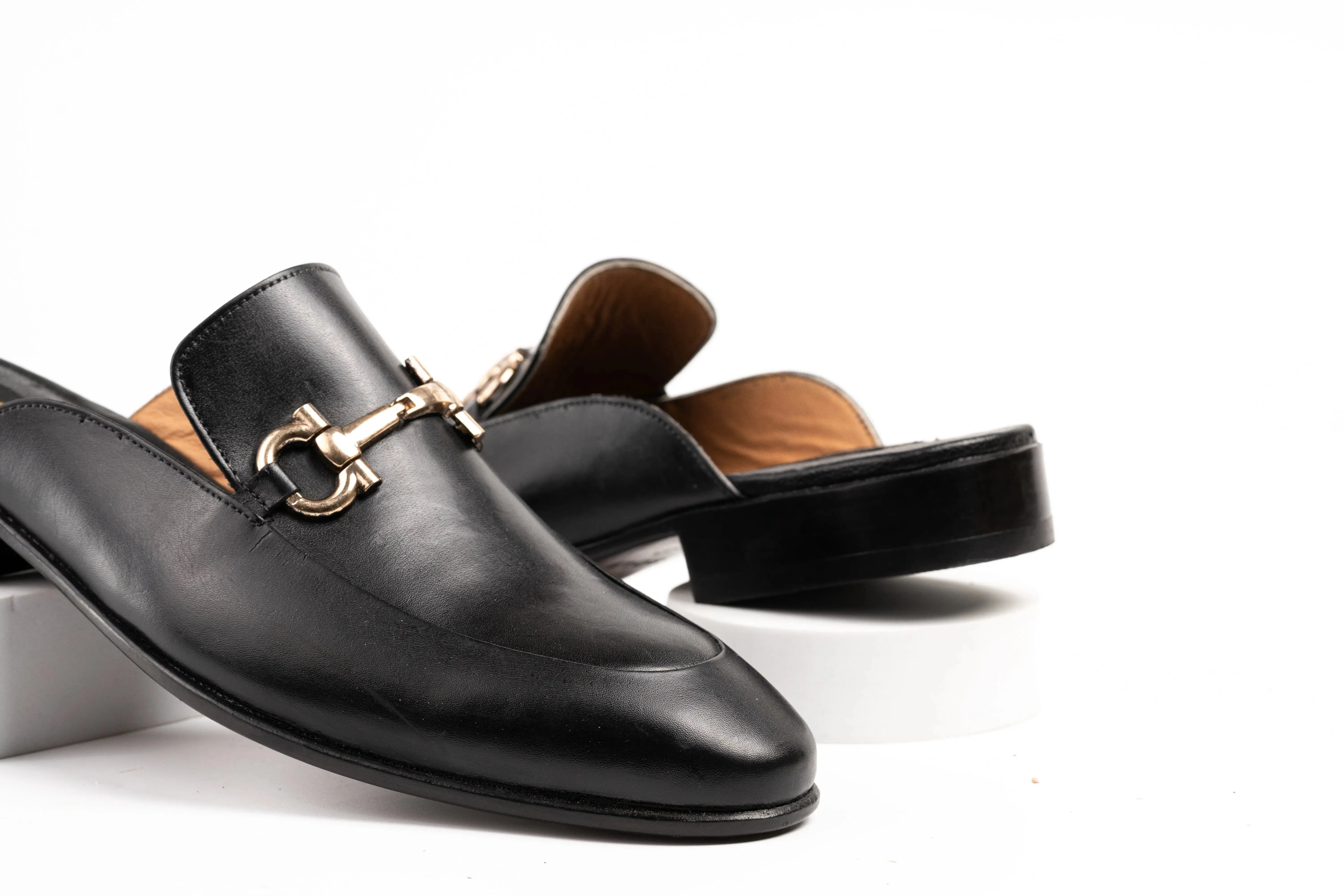 Aniline Horsebit backless loafer Slip on leather mule