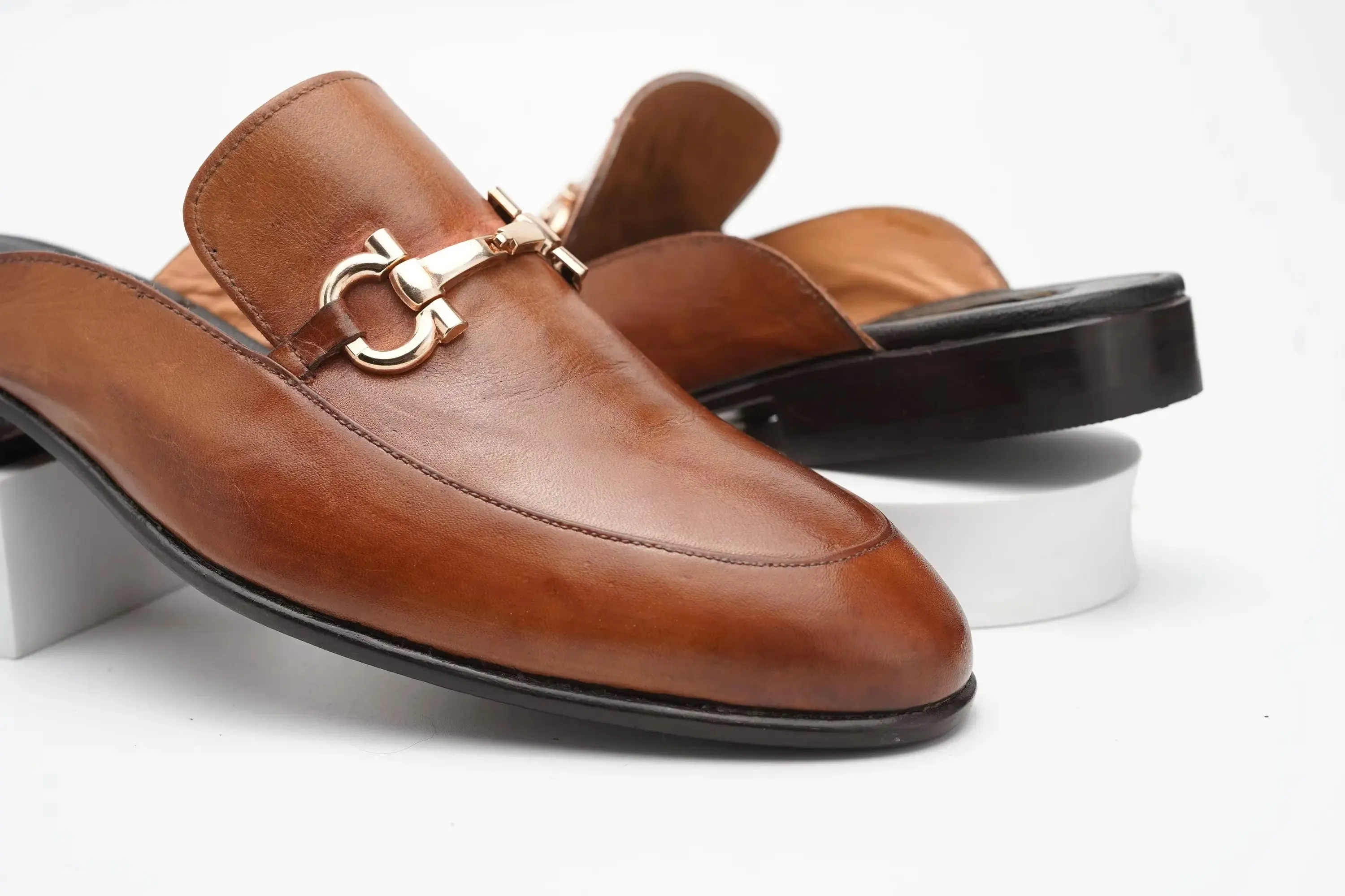 Aniline Horsebit backless loafer Slip on leather mule