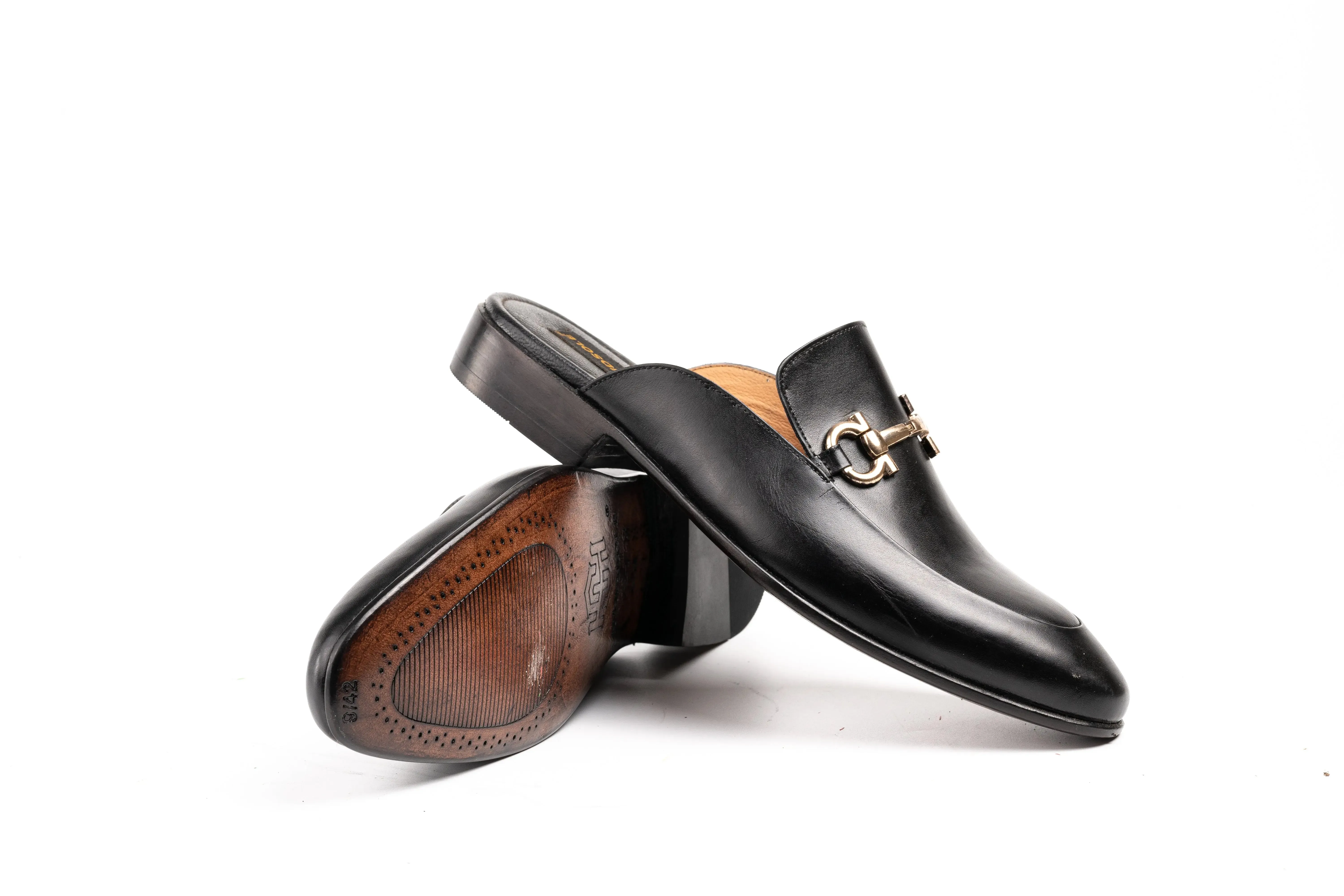 Aniline Horsebit backless loafer Slip on leather mule