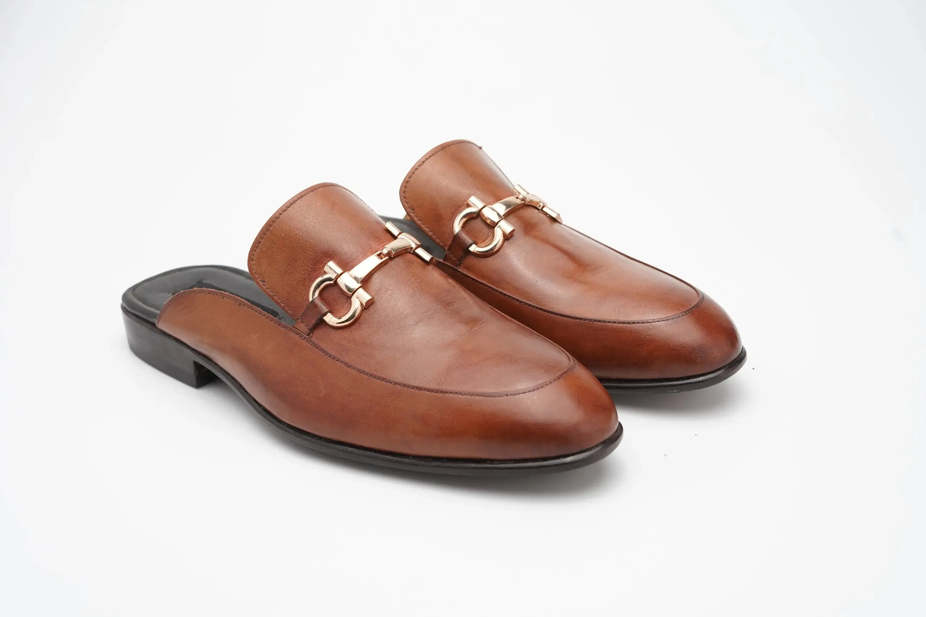 Aniline Horsebit backless loafer Slip on leather mule