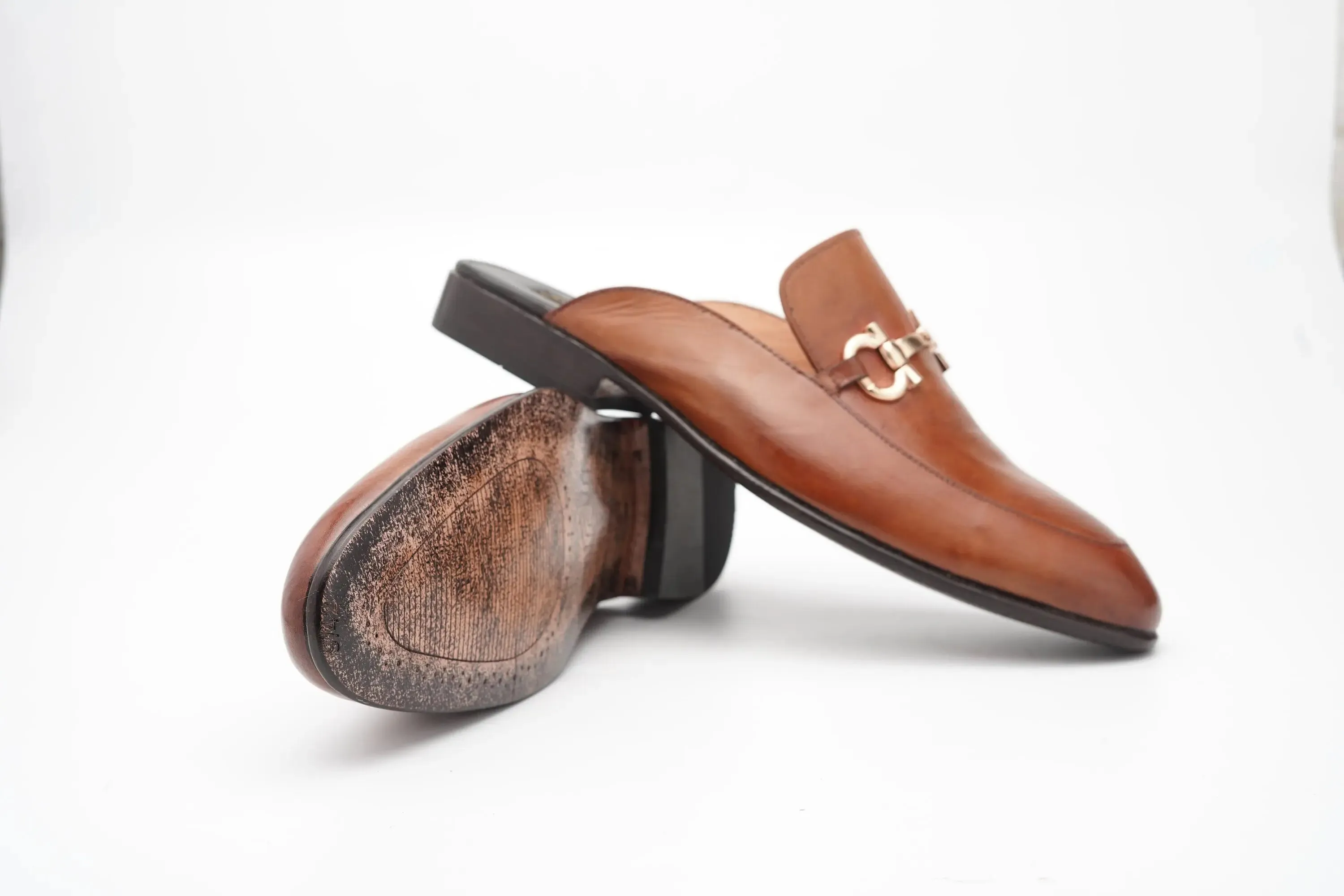 Aniline Horsebit backless loafer Slip on leather mule