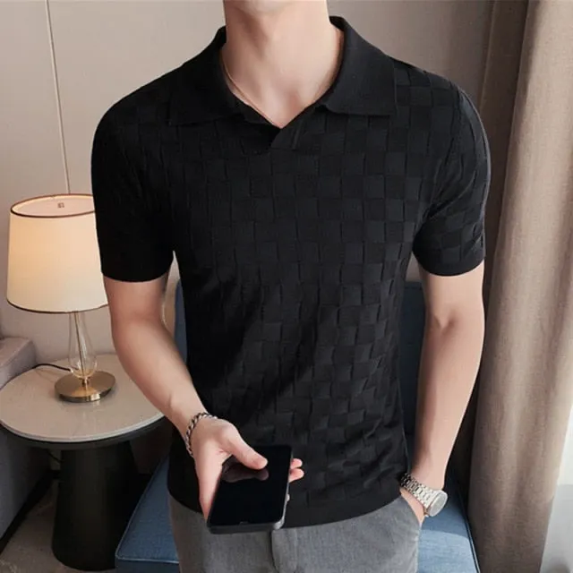 Anyaman Plaid Striped Solid Polo Shirt