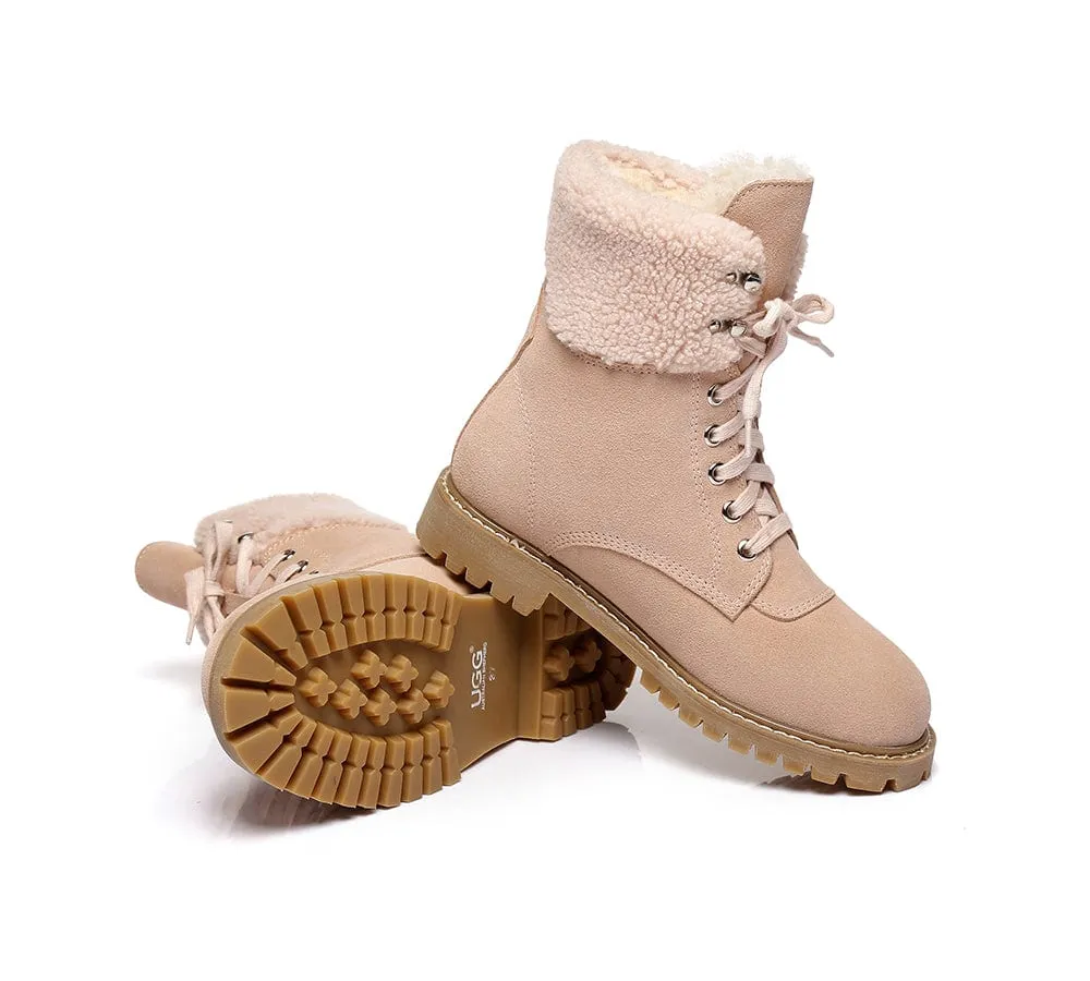 AUSTRALIAN SHEPHERD® UGG Boots Women Sheepskin Wool Lace Up Chunky Mina