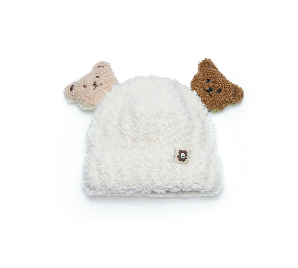 Baby Booties Gift Set with Shearling Bear Beanie and Scarf