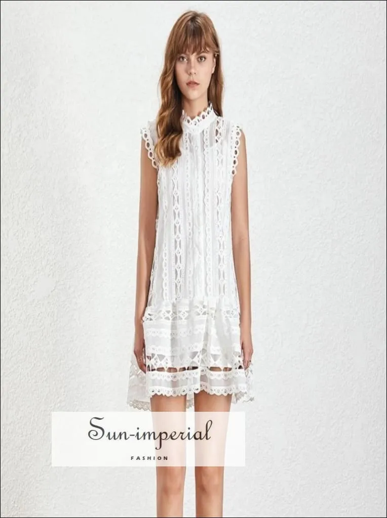 Bambi Dress - Casual Lace Mini O Neck Sleeveless Loose Mini Dress