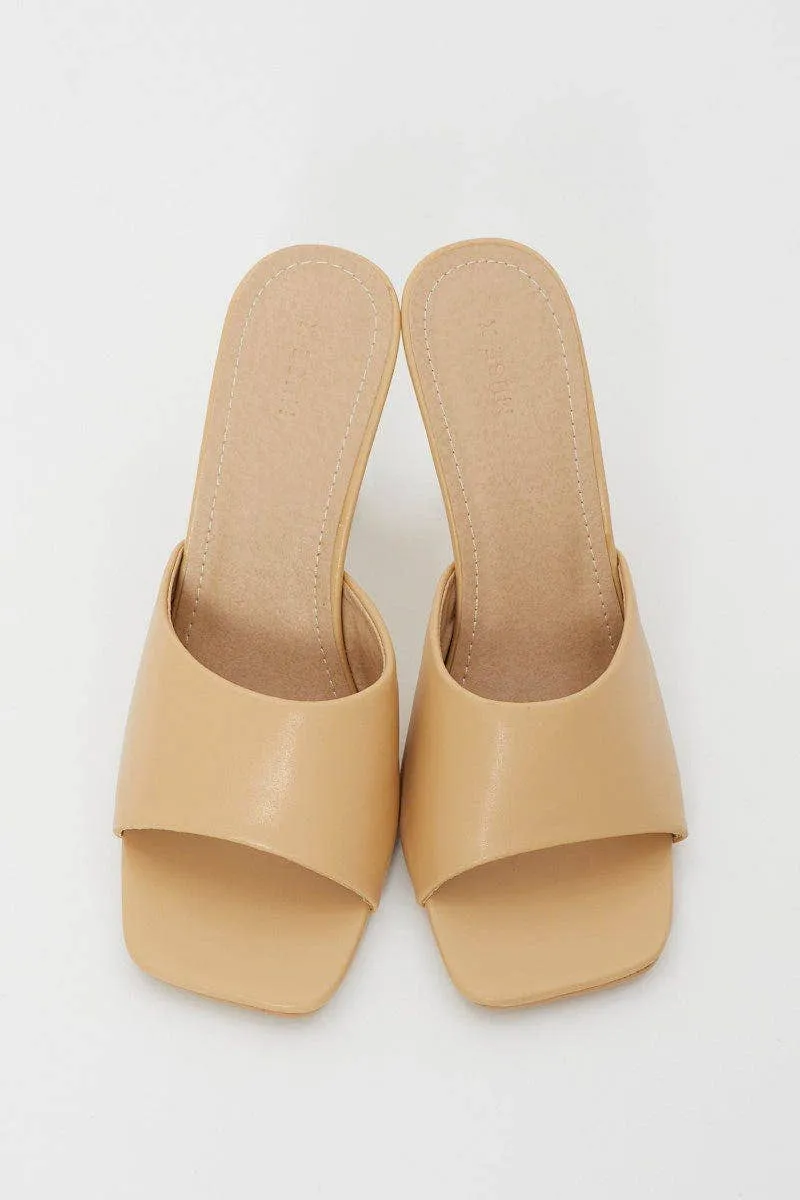 Beige Hayley Square Toe High Heeled Mule Shoe