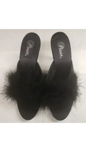 Belle Fur -- Women's 3" Marabou Mule -- Black Satin