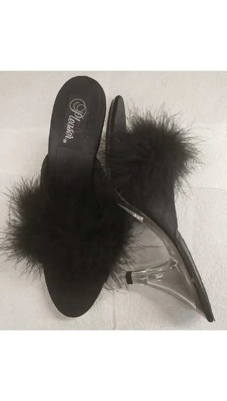 Belle Fur -- Women's 3" Marabou Mule -- Black Satin