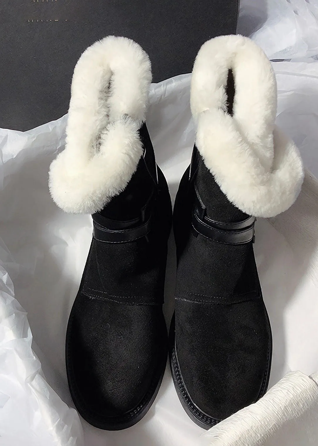 Belted Buckle Genuine Suede Shearling Lined Booties