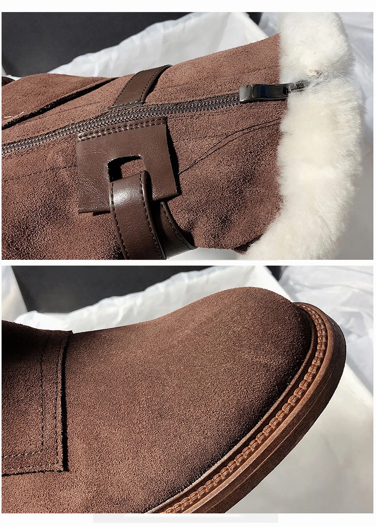 Belted Buckle Genuine Suede Shearling Lined Booties