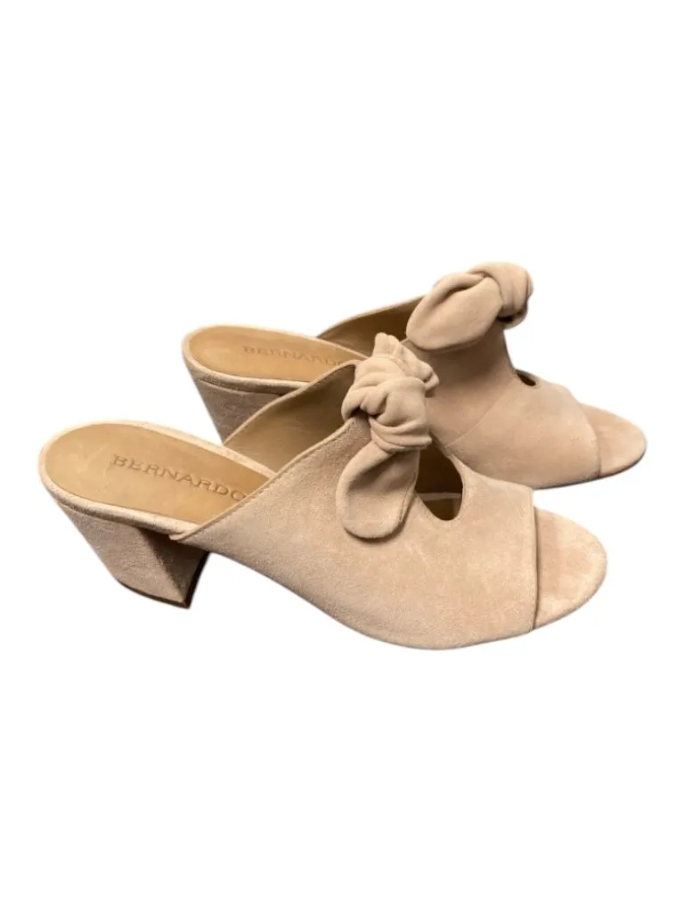 Bernardo Shoe Size 7 nude Suede Peep Toe Open Front Tie Block heel Shoes