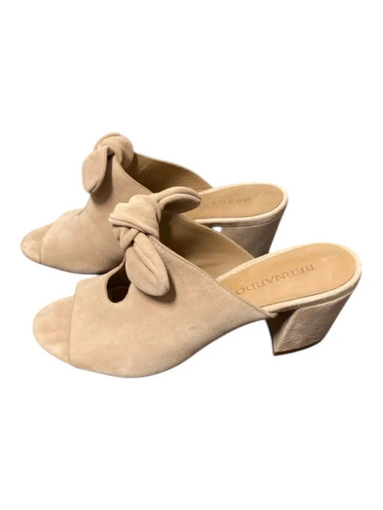 Bernardo Shoe Size 7 nude Suede Peep Toe Open Front Tie Block heel Shoes