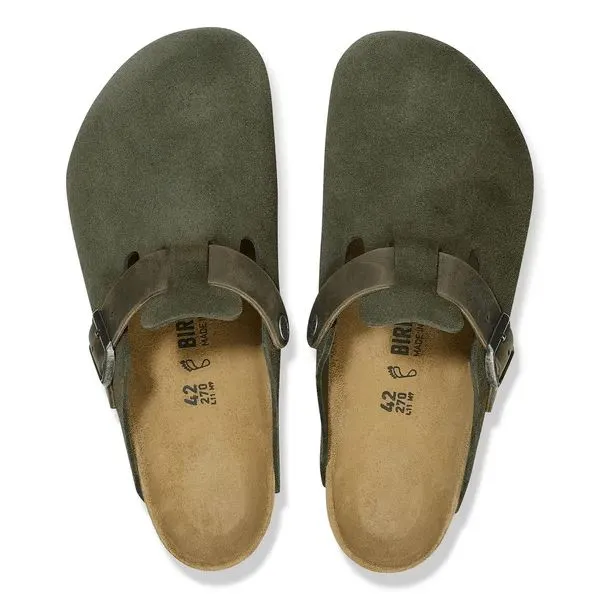 Birkenstock Boston Mixed Leather Mens Thyme Leather Slip On Slip Ons