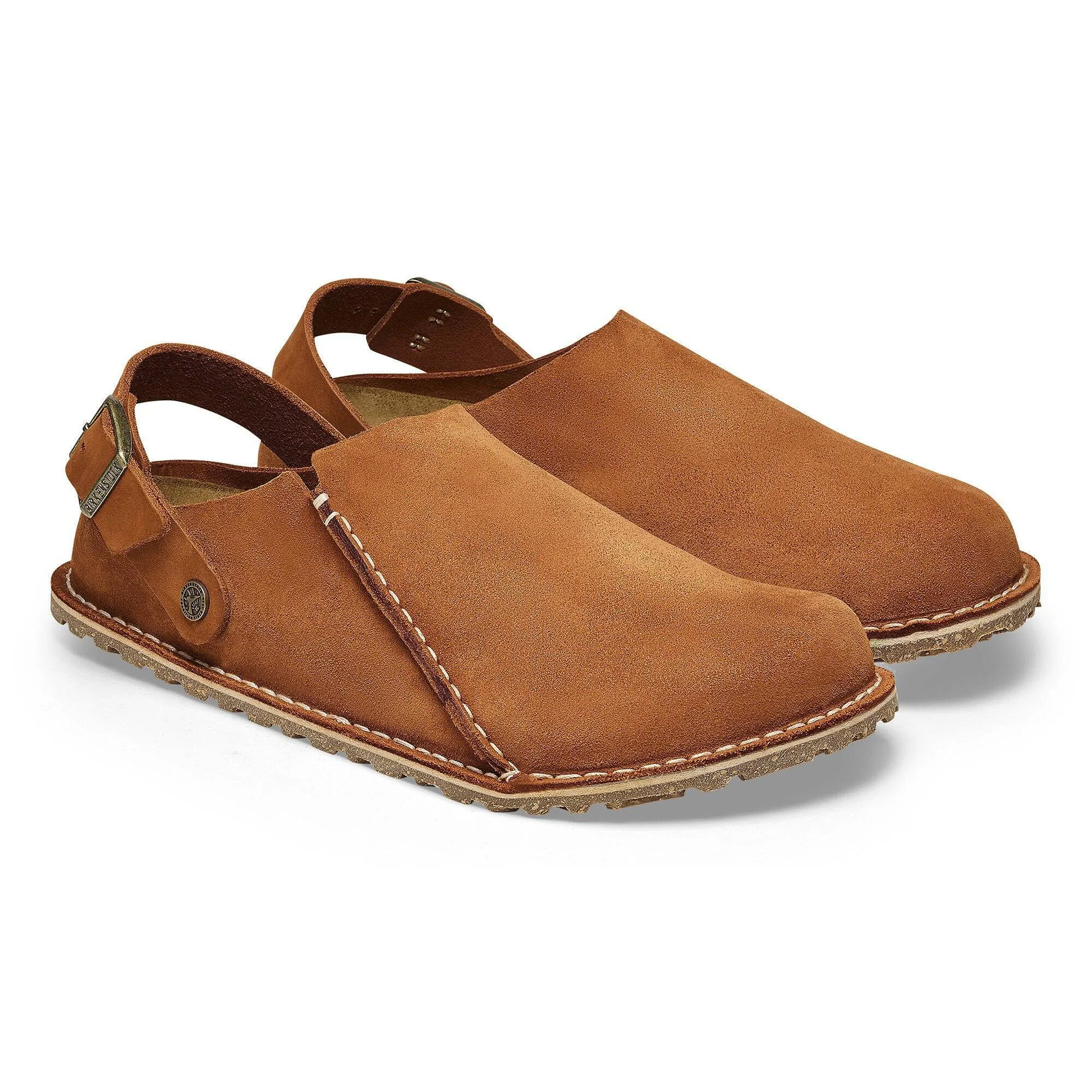 Birkenstock Lutry Premium Suede Mens Mink Suede Buckle Slip Ons