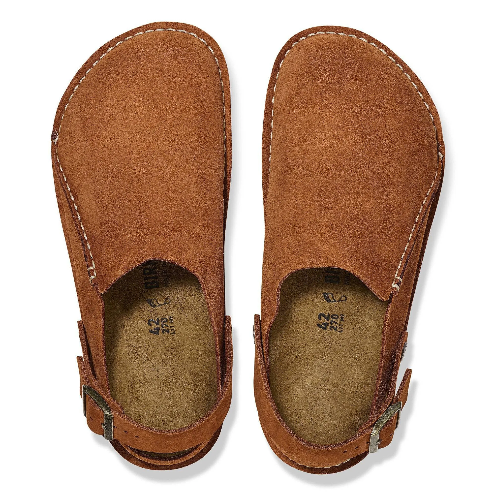 Birkenstock Lutry Premium Suede Mens Mink Suede Buckle Slip Ons