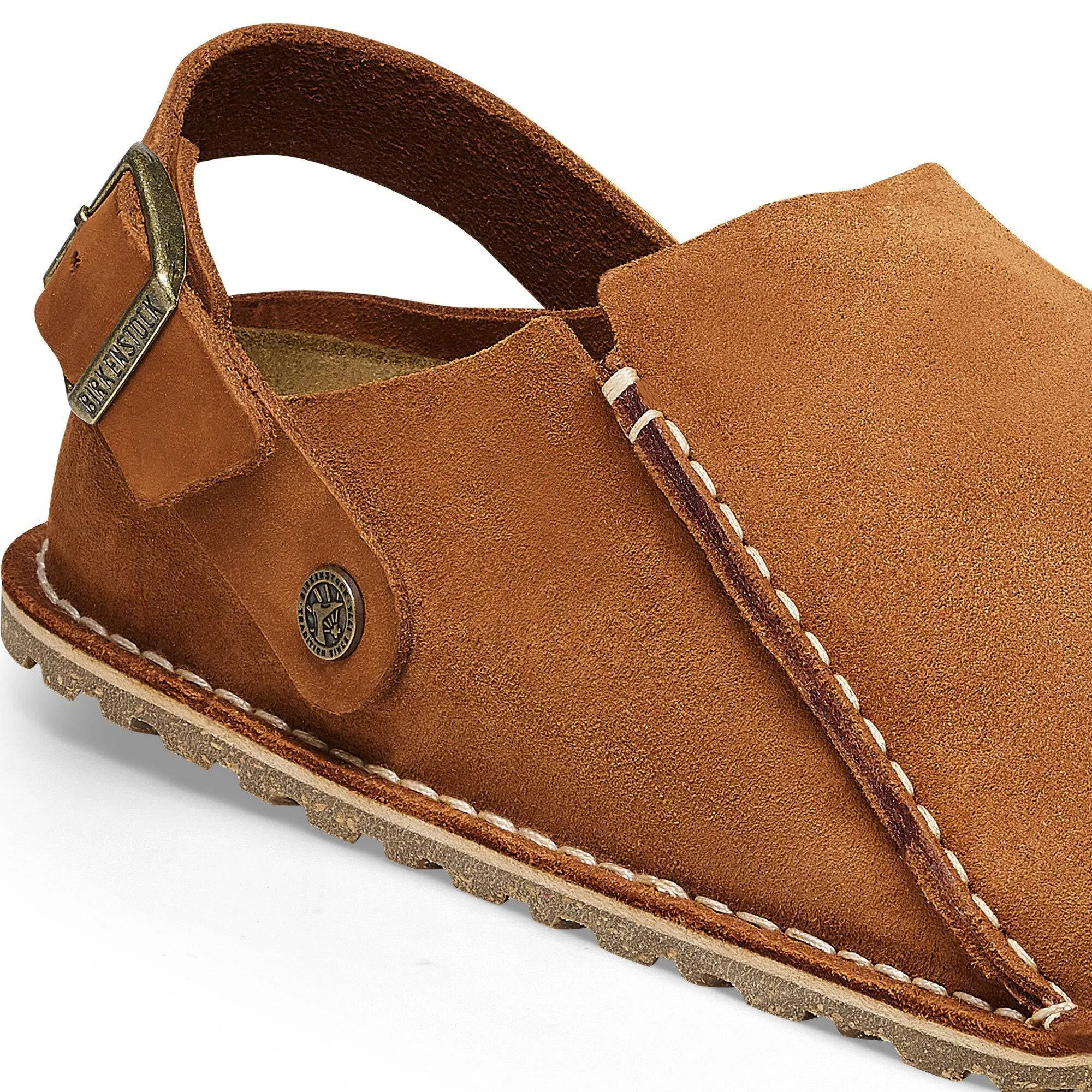 Birkenstock Lutry Premium Suede Mens Mink Suede Buckle Slip Ons