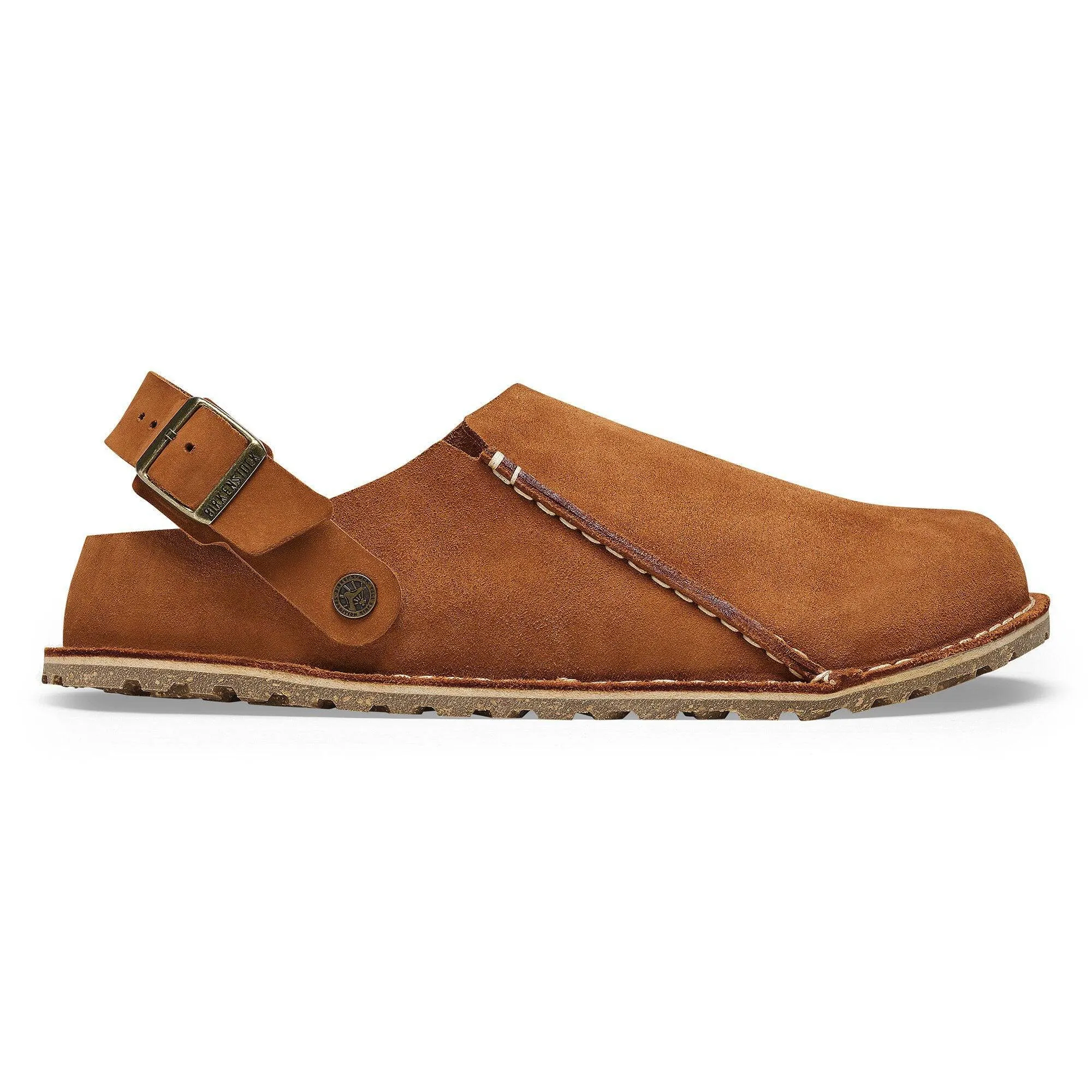 Birkenstock Lutry Premium Suede Mens Mink Suede Buckle Slip Ons