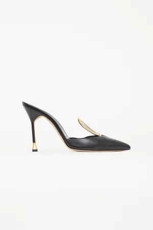 Black & Gold Leather Geometric Embellished Mule