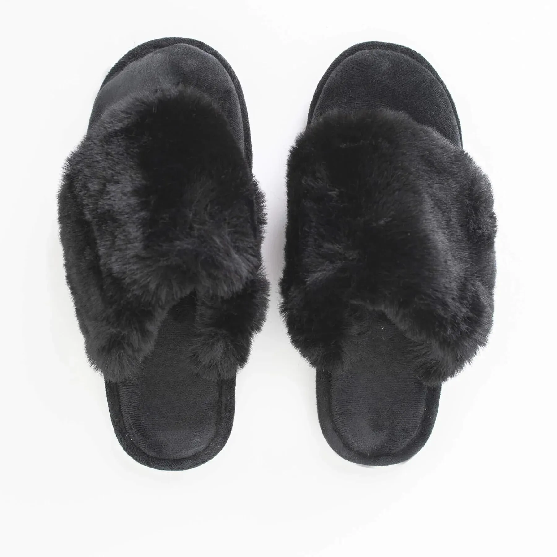 BLACK FURRY MULE SLIPPERS