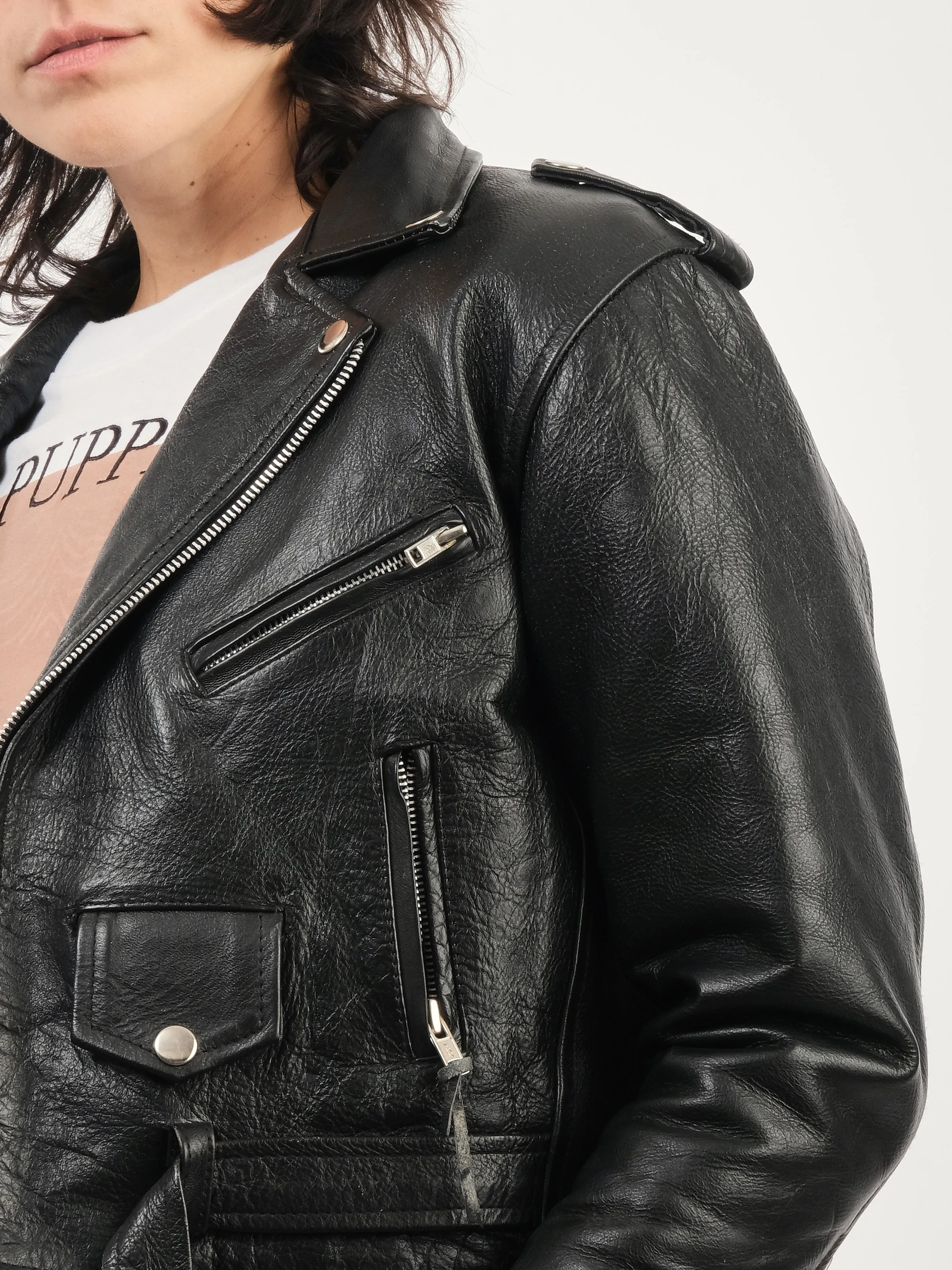 Black Leather Shrunken Moto Jacket