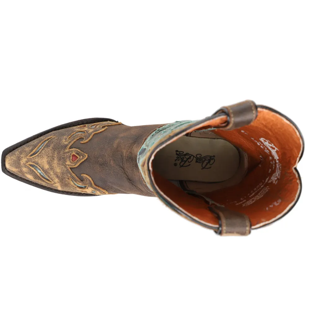 Blue Bird Floral Tooled-Inlay Snip Toe Cowboy Boots