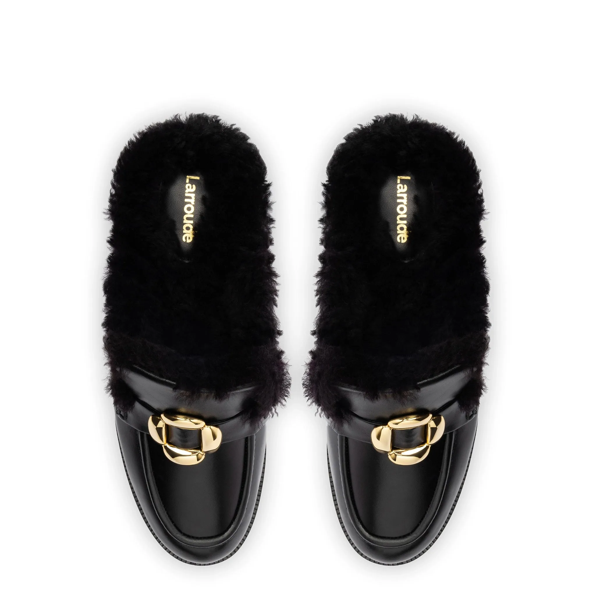 Bobbie Mule In Black Leather and Black Shearling