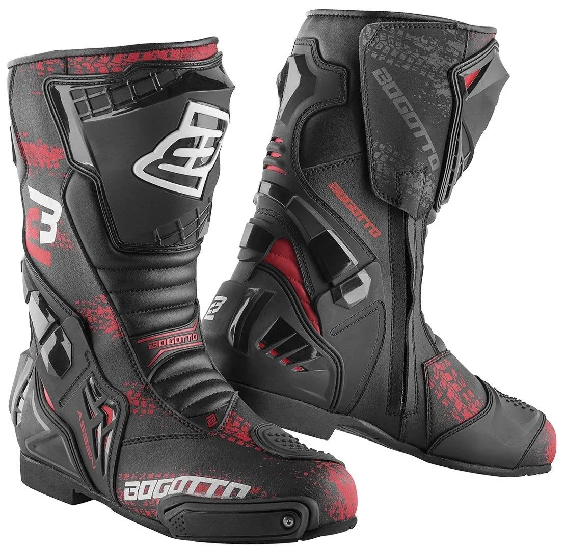 Bogotto Assen Evo Motorcycle Boots with Logo, Black/Red