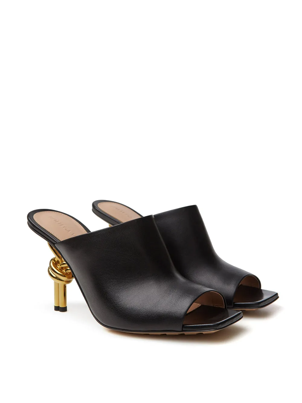 Bottega Veneta Elegant Black Leather Knot Mule Sandals