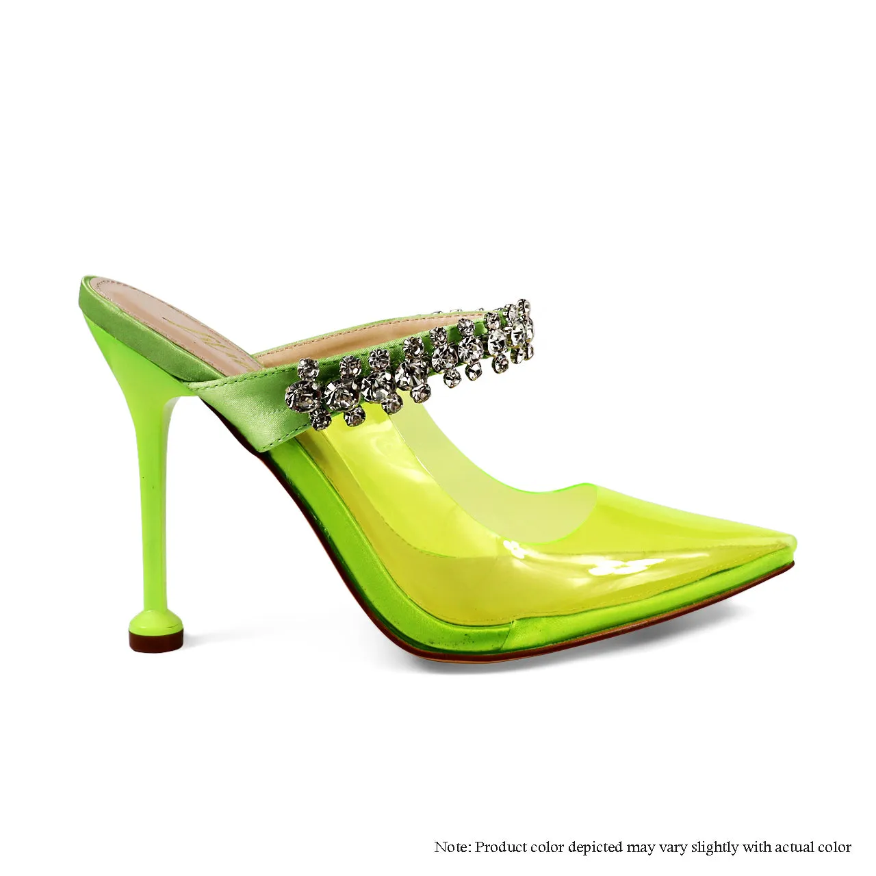 BRIANNE-2 POINTED TINTED TPU MULE W/ ORNAMENTS - LIME