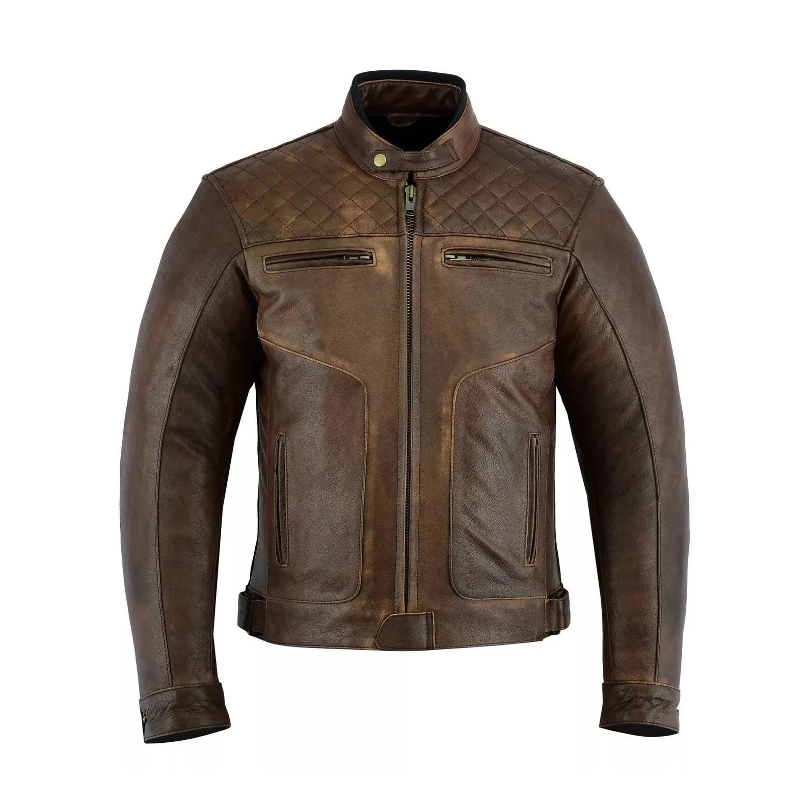 Brown Distressed Cafe Racer Retro leather jacket