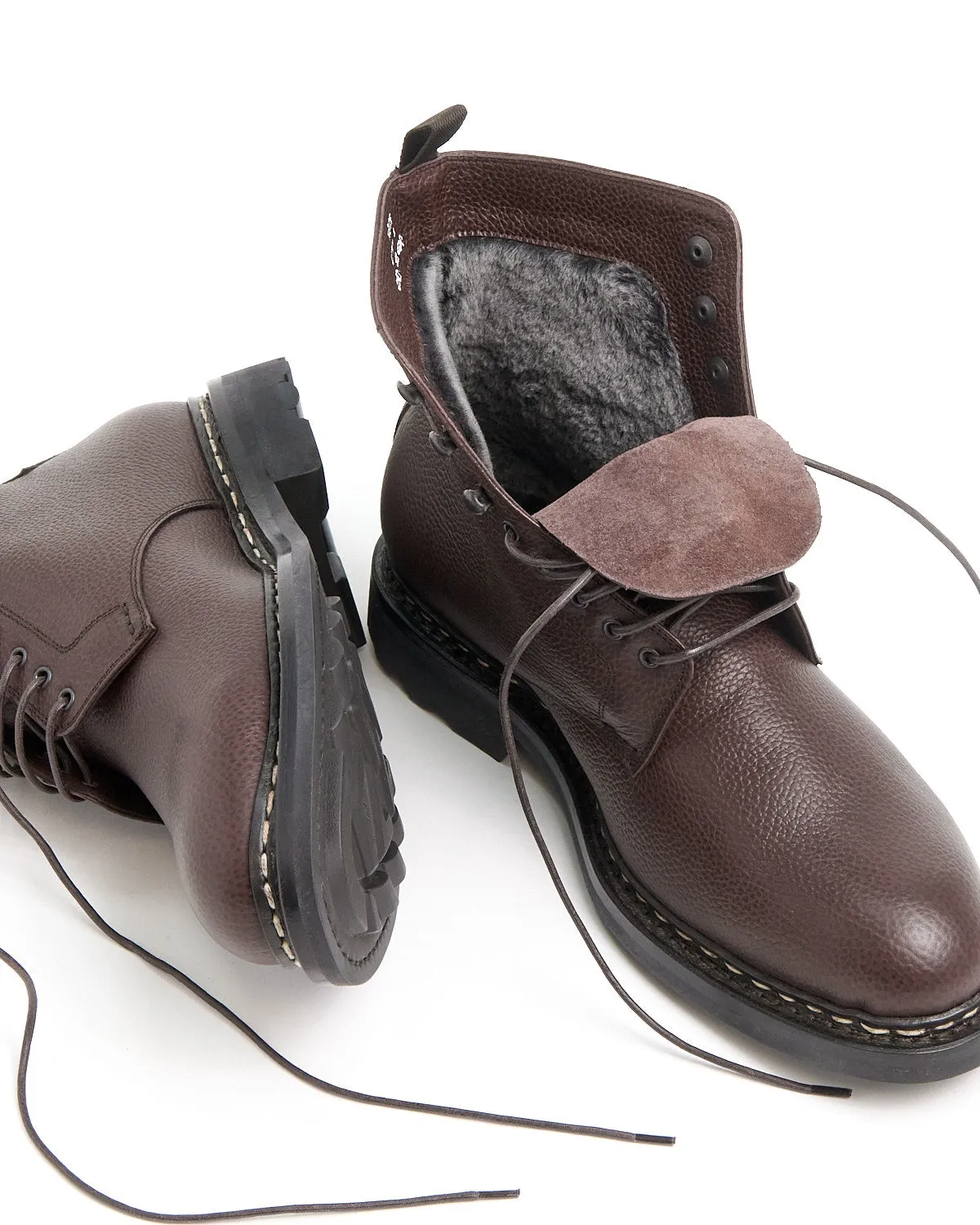 Brown Shearling Lined Leather 'Hêtre' Winter Boots