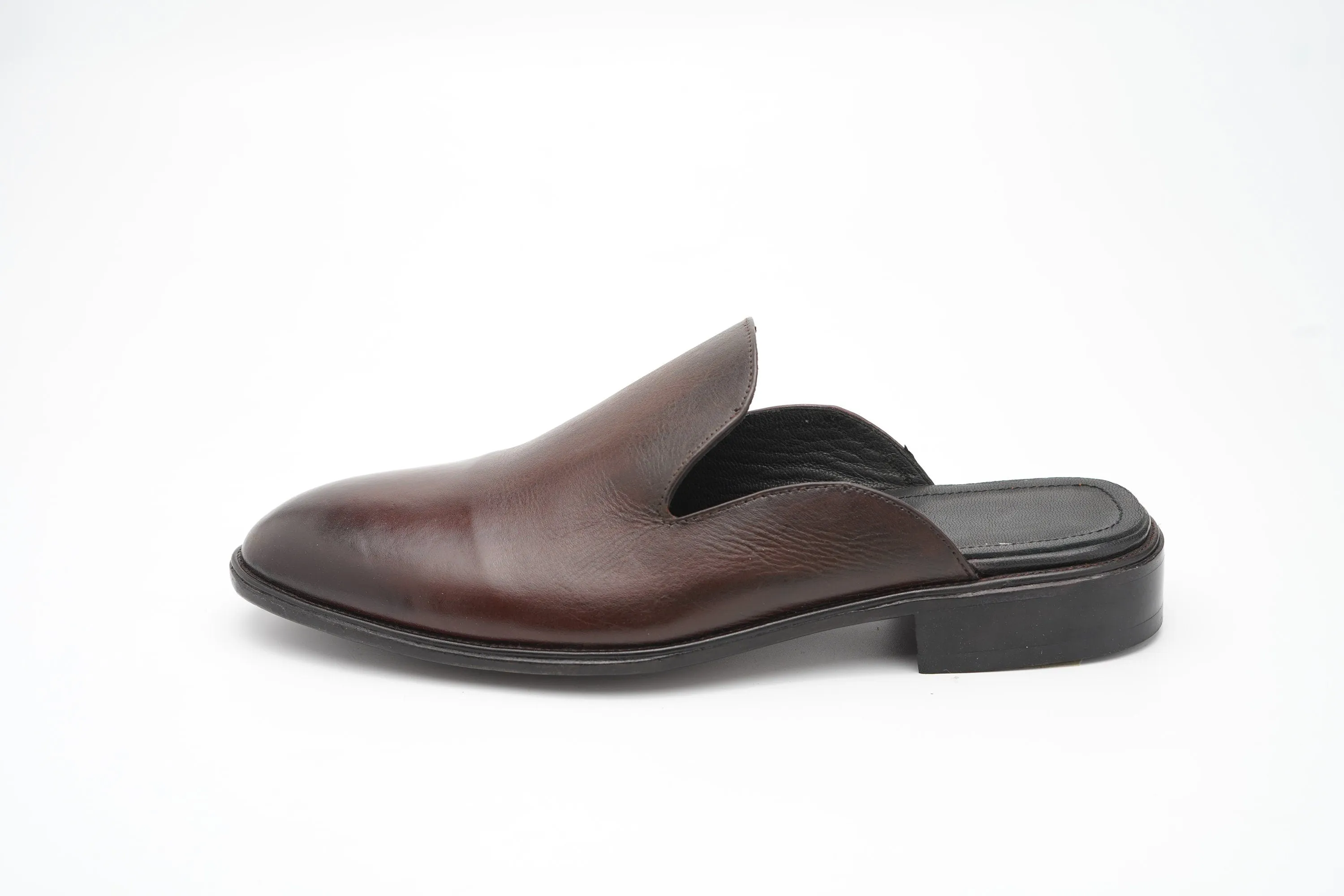 Brown Whole Cut loafer Backless Slip On Mule Custom Made-To-Order Shoes  Premium Quality Handmade with Hand Patina finish