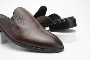 Brown Whole Cut loafer Backless Slip On Mule Custom Made-To-Order Shoes  Premium Quality Handmade with Hand Patina finish